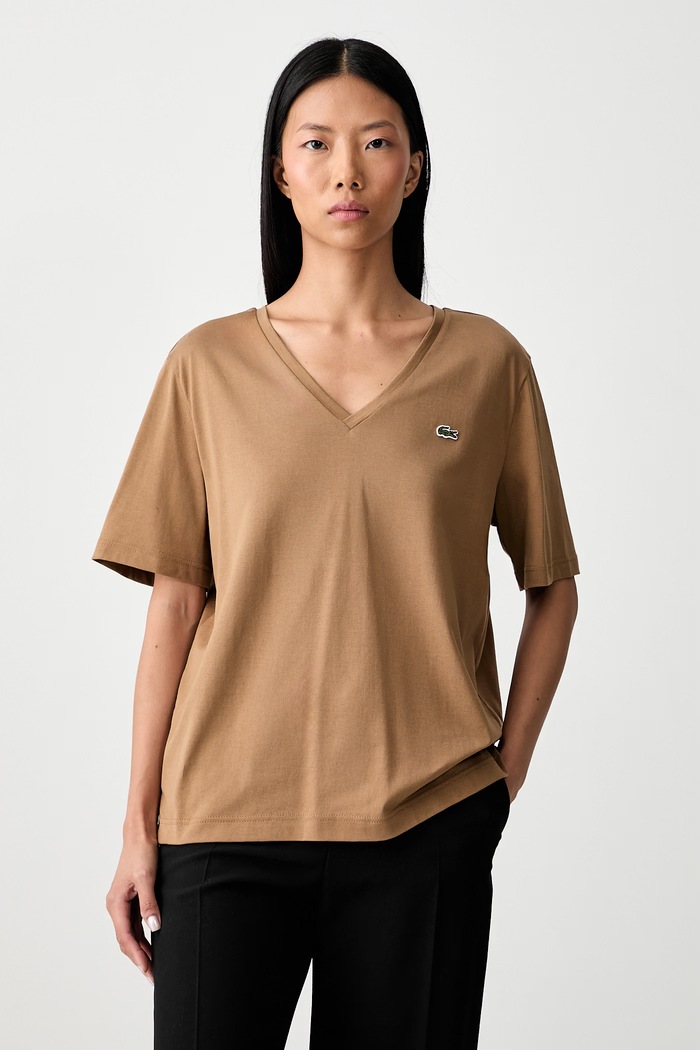 Lacoste tricou basic pentru femei din bumbac maro TF7300