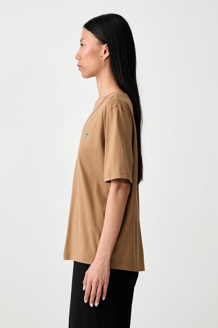 Lacoste tricou basic pentru femei din bumbac maro TF7300