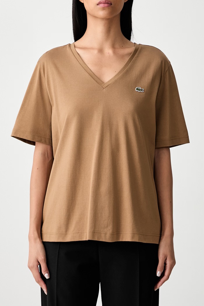 Lacoste tricou basic pentru femei din bumbac TF7300 maro