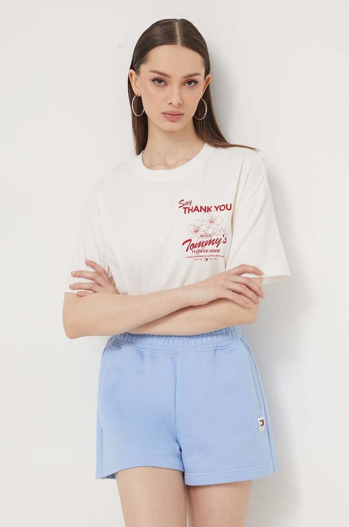 Tommy Jeans pamut póló bézs DW0DW17811