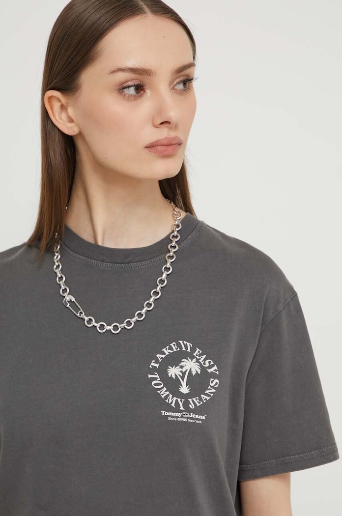 T-shirt bawełniany Tommy Jeans DW0DW17821 szary