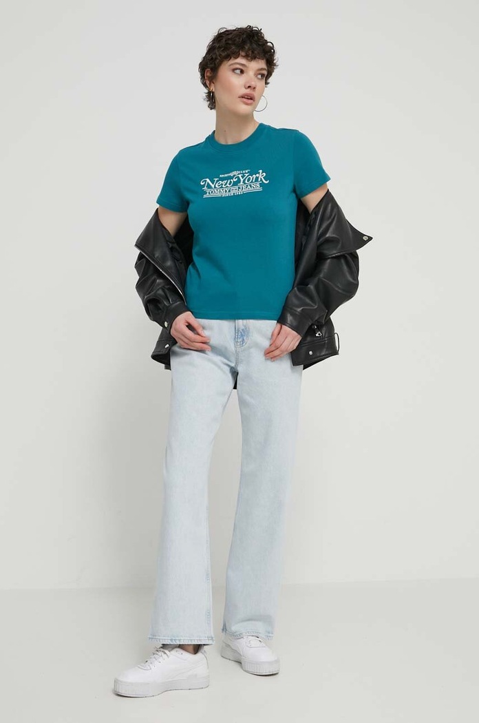 Tommy Jeans T-shirt bawełniany DW0DW17826 turkusowy SS24