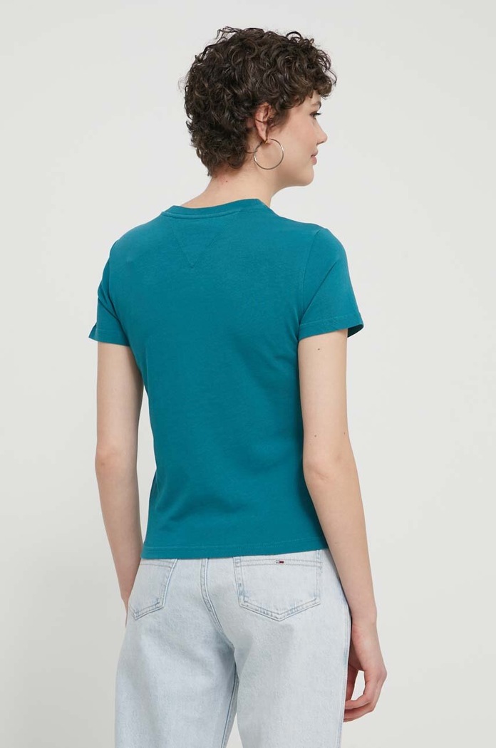 Odzież Tommy Jeans T-shirt bawełniany DW0DW17826 turkusowy