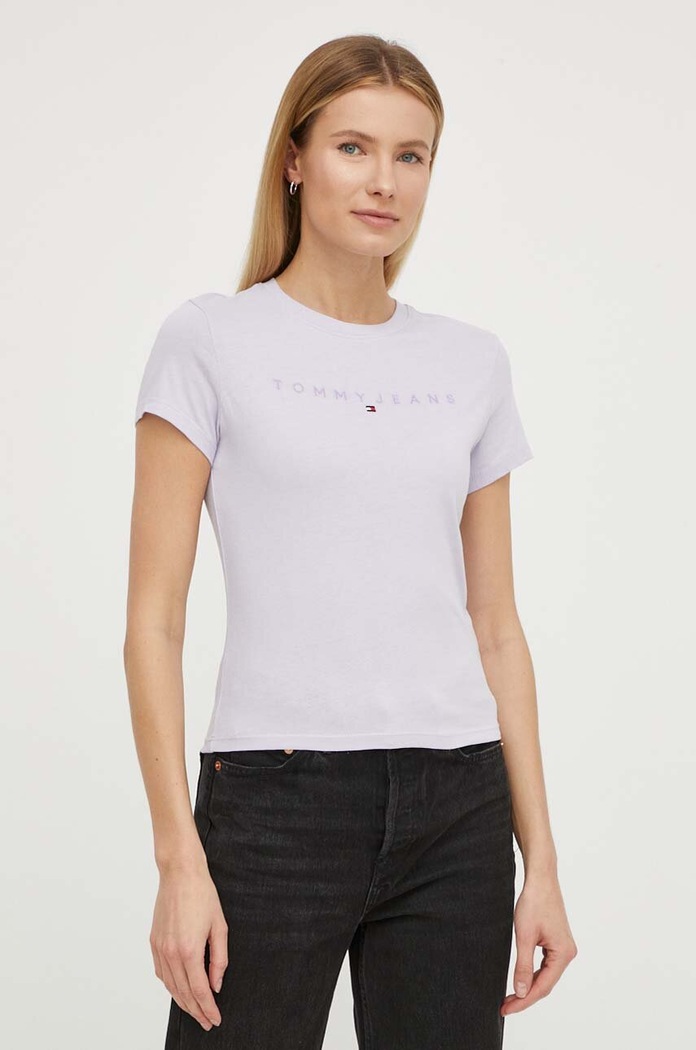 Tommy Jeans t-shirt bawełniany aplikacja fioletowy DW0DW17827