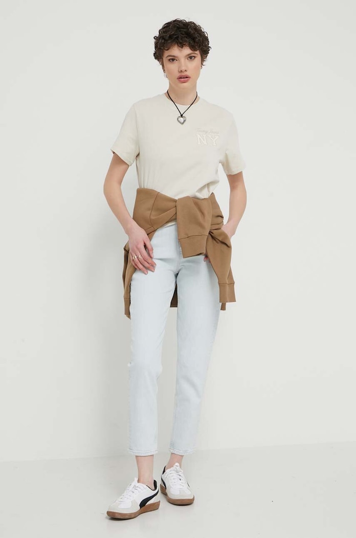 Tommy Jeans t-shirt bawełniany DW0DW17829 beżowy SS24
