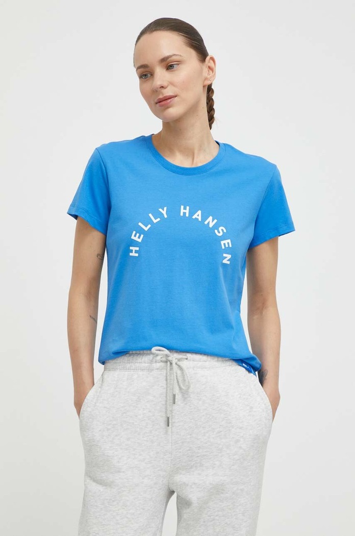 Bavlnené tričko Helly Hansen potlač modrá 63341