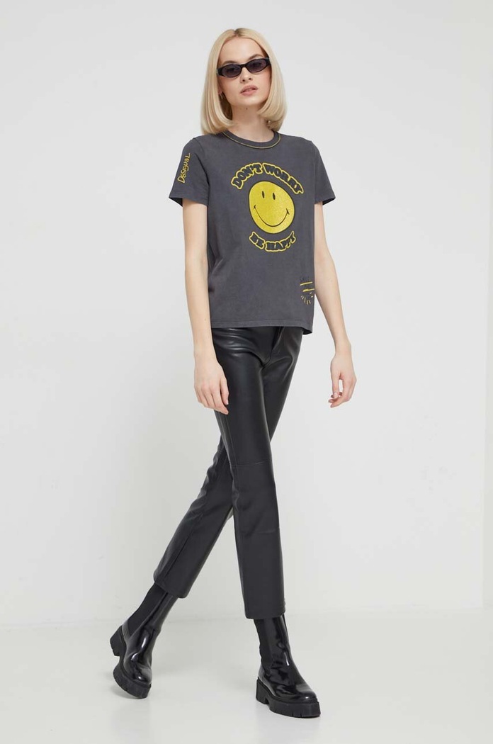 Desigual t-shirt MORE SMILEY 24SWTKAL szary SS24
