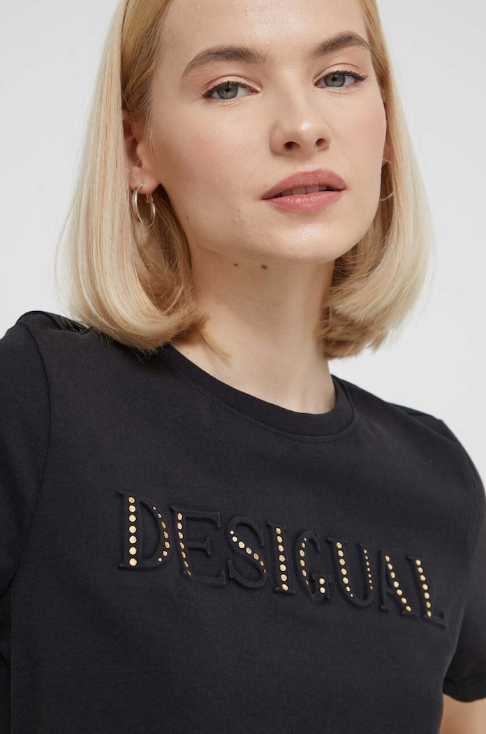 Desigual tricou din bumbac negru 24SWTK58