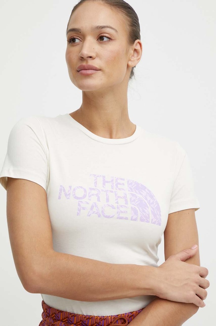 Bavlněné tričko The North Face potisk béžová NF0A87N6YFO1