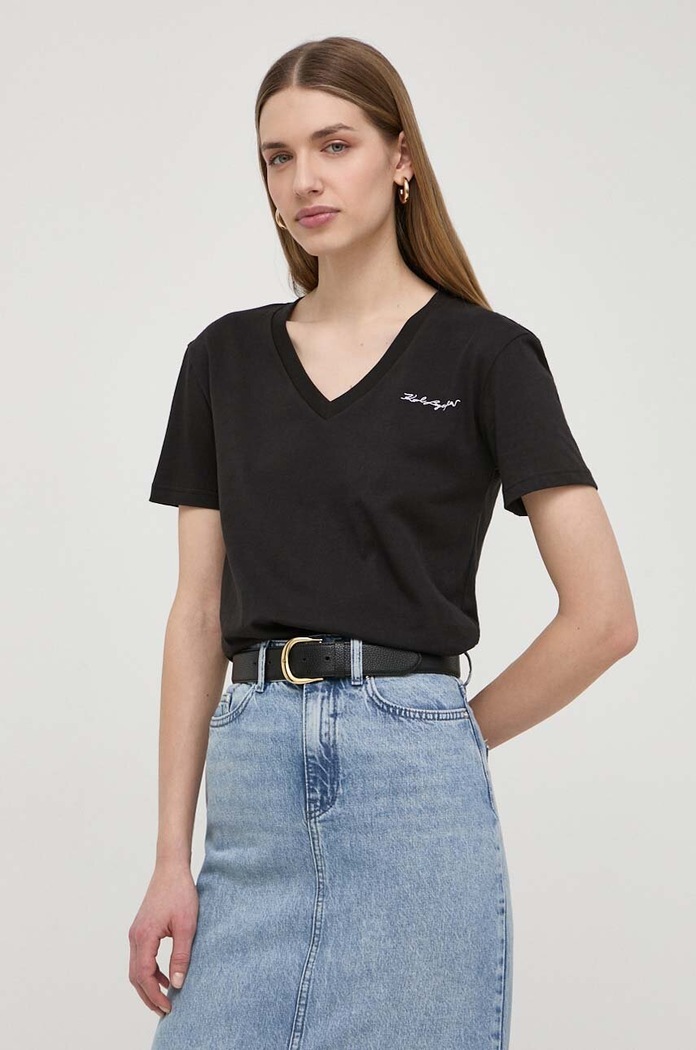 Karl Lagerfeld tricou din bumbac uni negru 24UW1736
