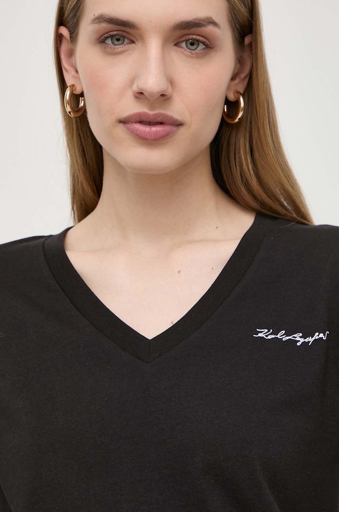 Karl Lagerfeld tricou din bumbac negru 24UW1736