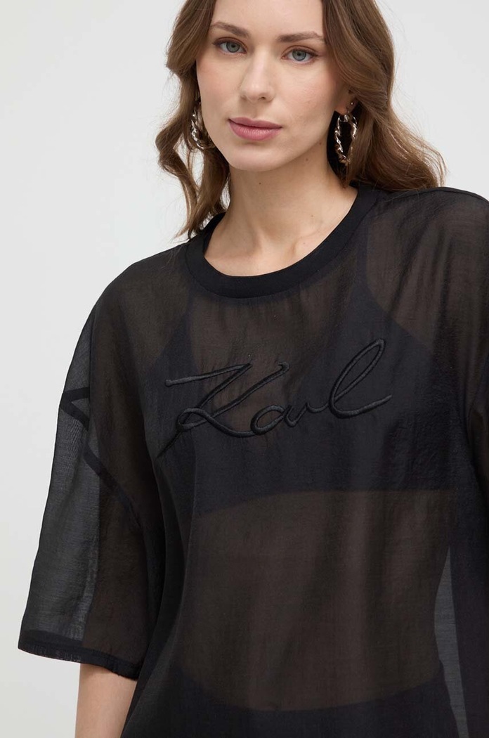 Tričko Karl Lagerfeld kulatý černá 241W1708