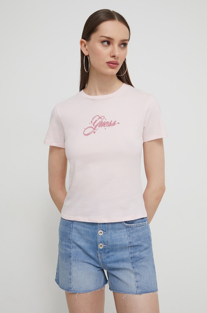 Bavlněné tričko Guess Originals růžová W4GI05JA914