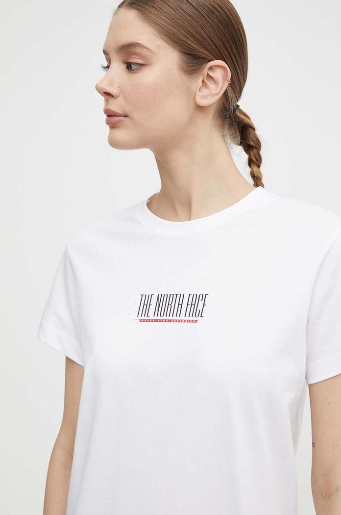 The North Face tricou din bumbac print alb NF0A87E9FN41