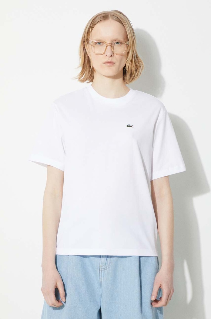 Lacoste T-shirt bawełniany damski gładkie biały TF7215