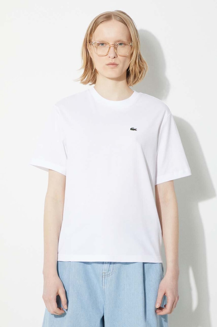 Lacoste T-shirt bawełniany damski gładkie biały TF7215