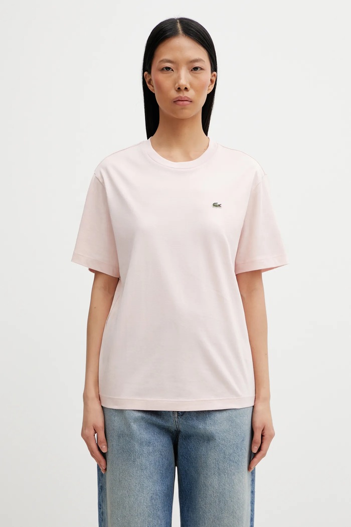 Lacoste tricou din bumbac pentru femei uni roz TF7215