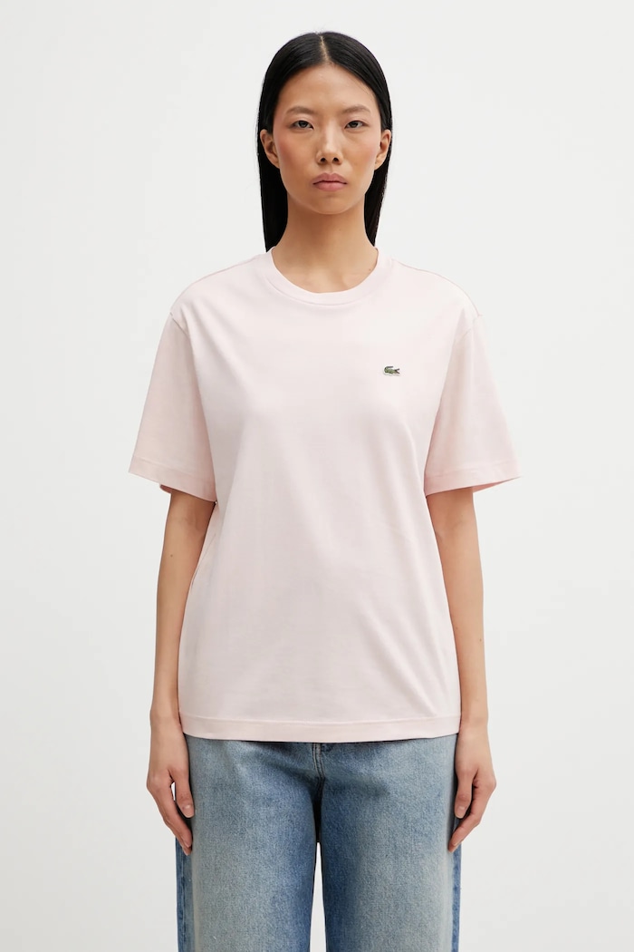 Lacoste tricou din bumbac pentru femei uni roz TF7215