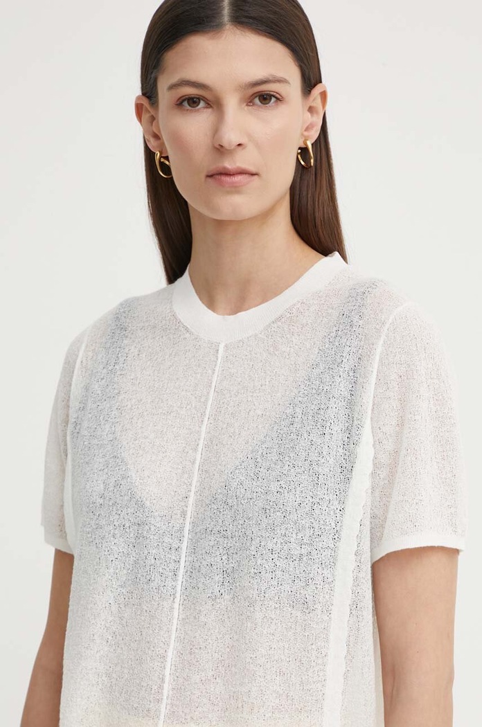 AERON t-shirt z domieszką lnu CAYMEN beżowy RSTO490489