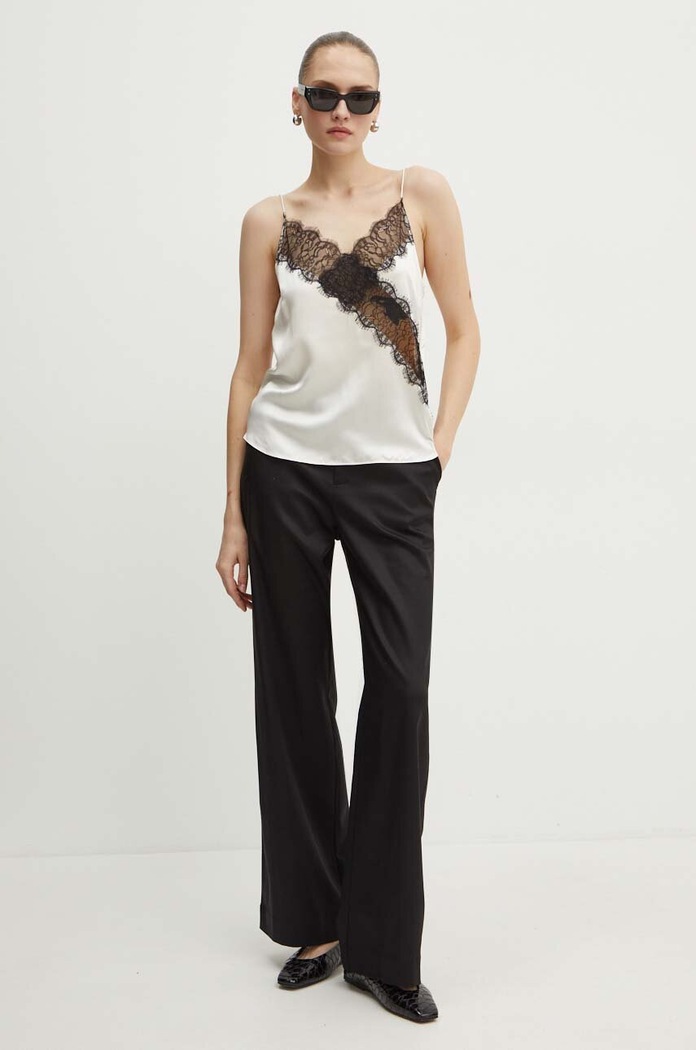 Hedvábný top Custommade Yazmira 999312101 béžová AW24