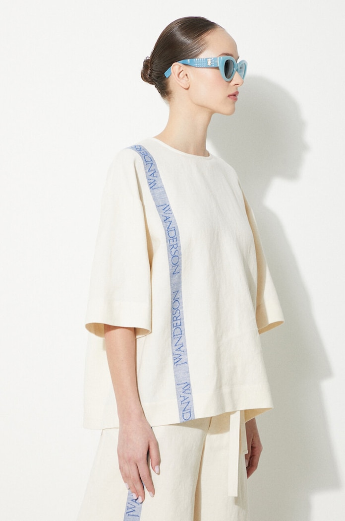 JW Anderson blusa in lino misto Boxy T-Shirt beige TP0320.PG1483.046