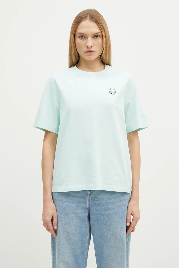 Βαμβακερό μπλουζάκι Maison Kitsuné Bold Fox Head Patch Comfort τιρκουάζ MW00127KJ0119