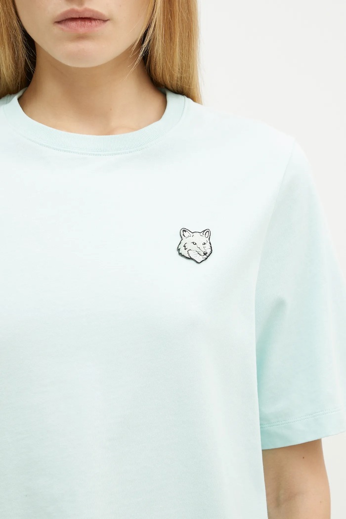 Βαμβακερό μπλουζάκι Maison Kitsuné Bold Fox Head Patch Comfort τιρκουάζ MW00127KJ0119