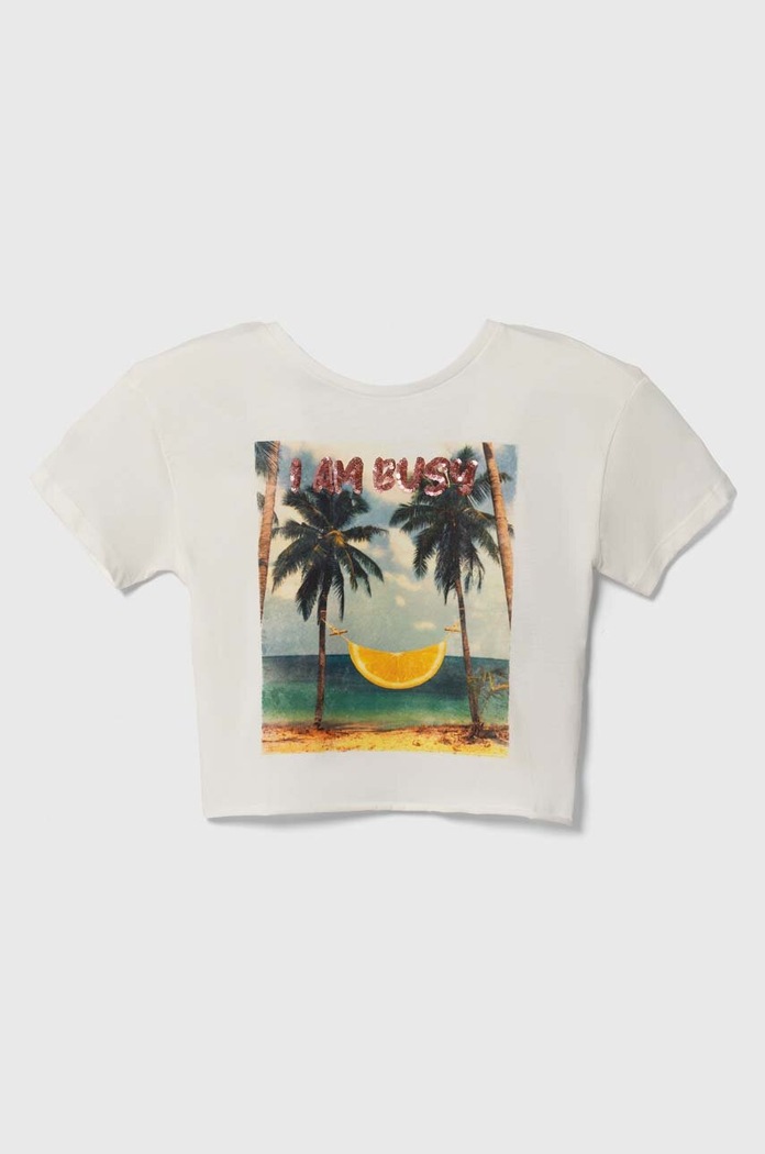 Sisley t-shirt bawełniany dziecięcy nadruk biały 3096X104A.G.Seasonal
