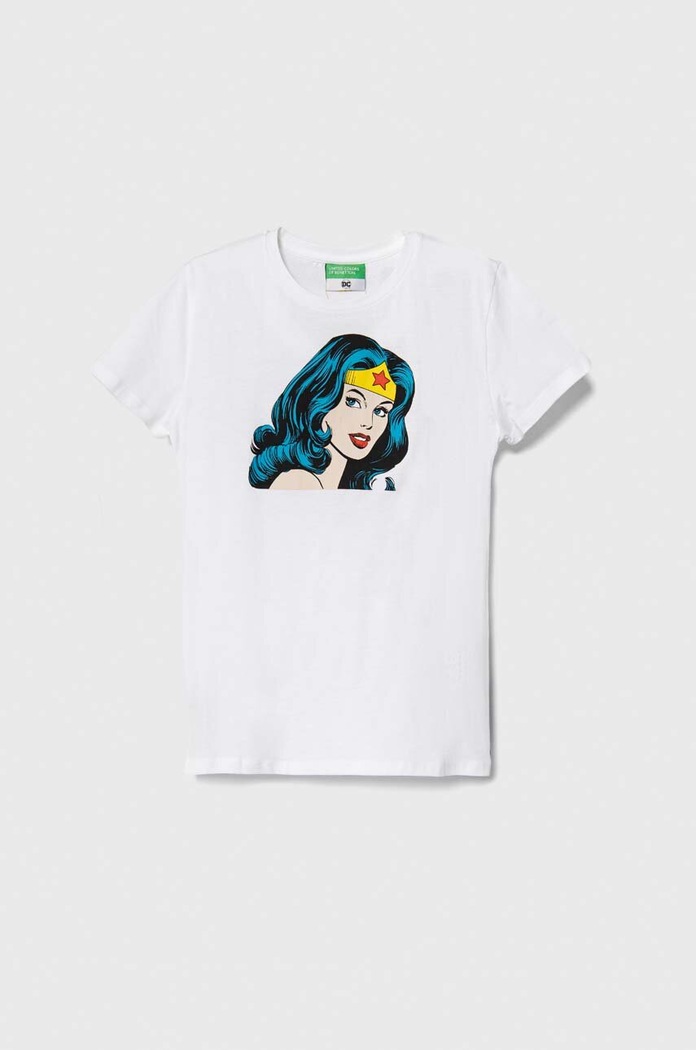 United Colors of Benetton t-shirt bawełniany dziecięcy nadruk biały 3096C10IO.G.Seasonal