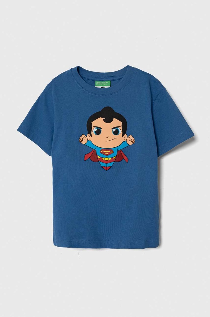 United Colors of Benetton t-shirt bawełniany dziecięcy okrągły niebieski 3096G10E9.P.Seasonal