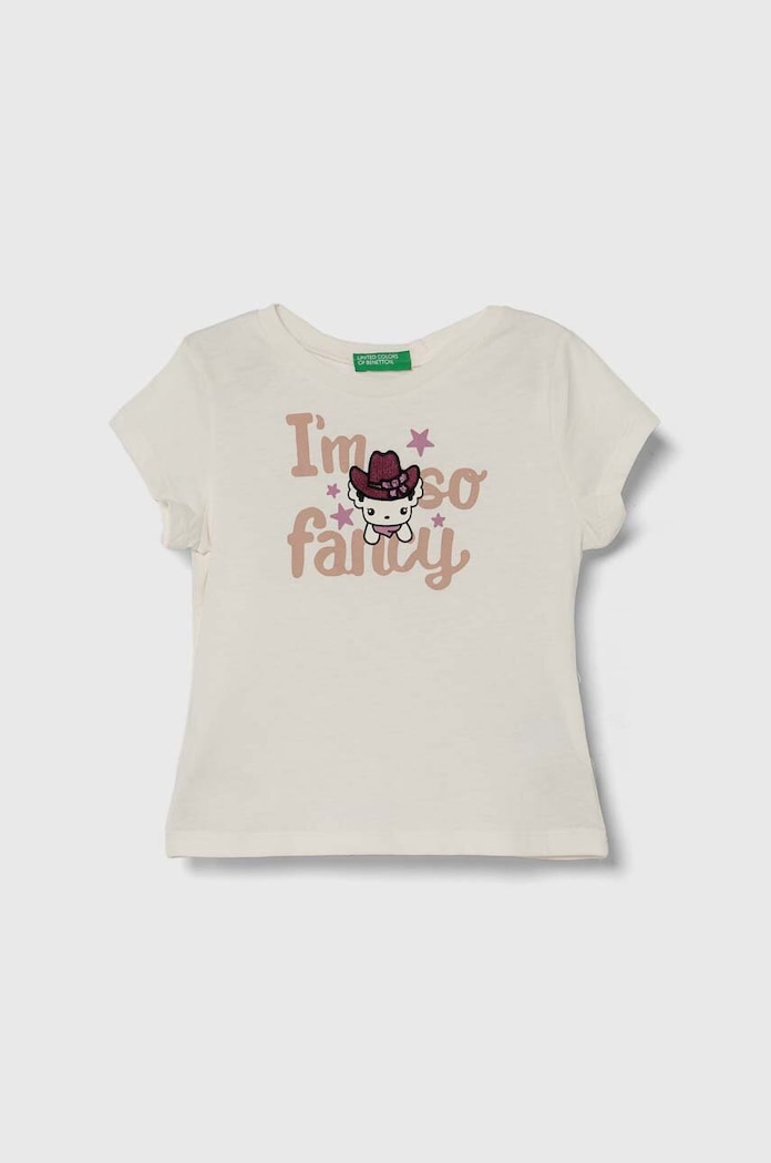 United Colors of Benetton t-shirt bawełniany dziecięcy nadruk beżowy 3I1XG10DI.P.Seasonal