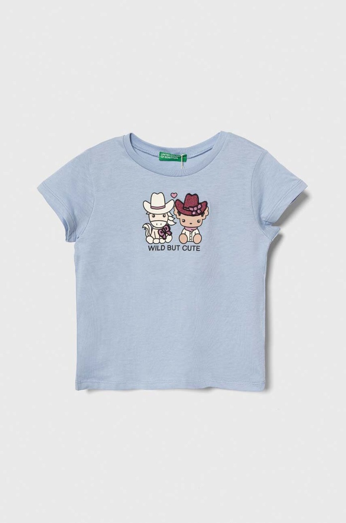 United Colors of Benetton t-shirt bawełniany dziecięcy nadruk niebieski 3I1XG10DI.P.Seasonal