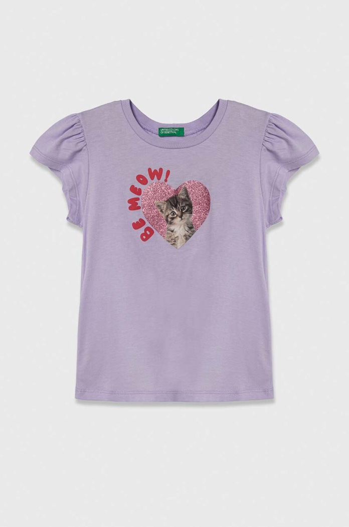 United Colors of Benetton t-shirt bawełniany dziecięcy nadruk fioletowy 3I1XG10DR.P.Seasonal
