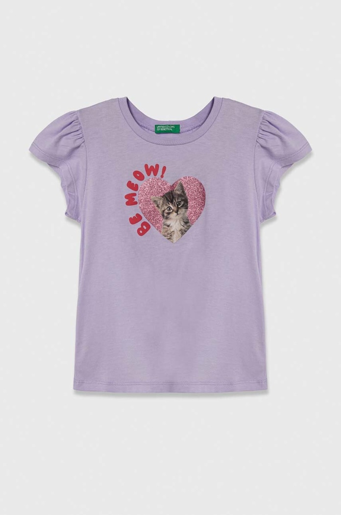 United Colors of Benetton t-shirt bawełniany dziecięcy nadruk fioletowy 3I1XG10DR.P.Seasonal