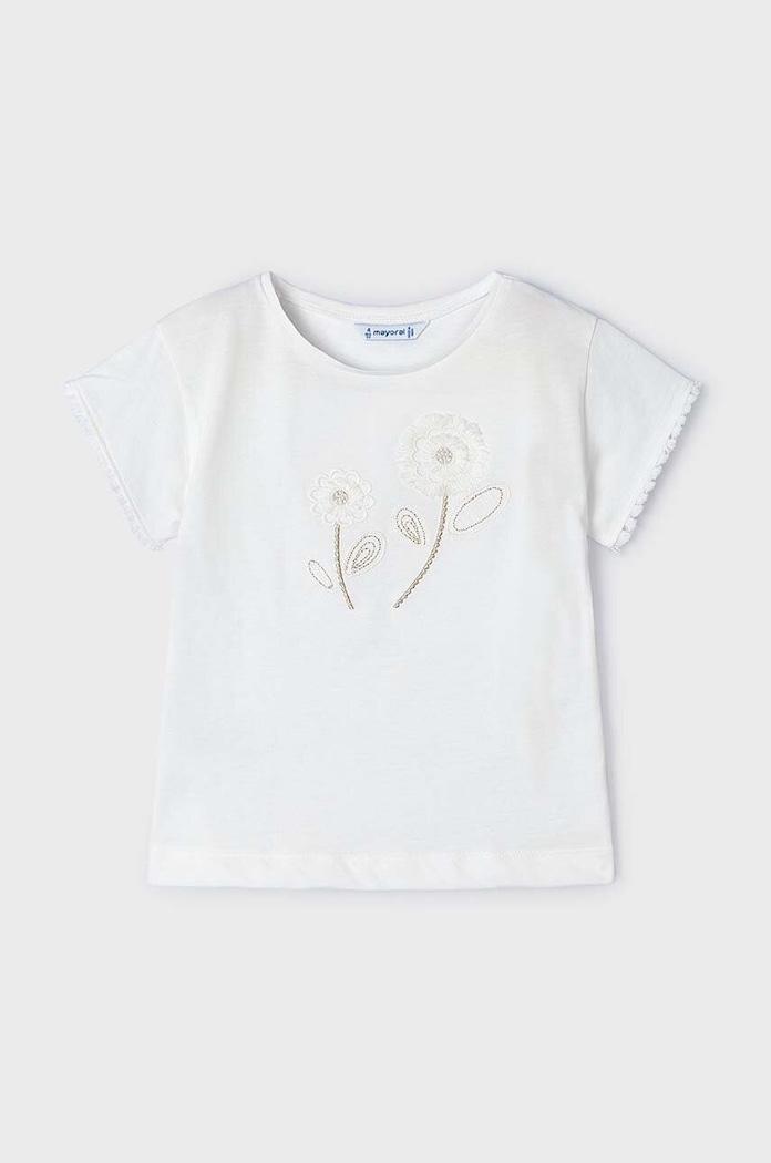 Mayoral t-shirt bawełniany dziecięcy 3083.6D.Mini.PPYH beżowy SS24