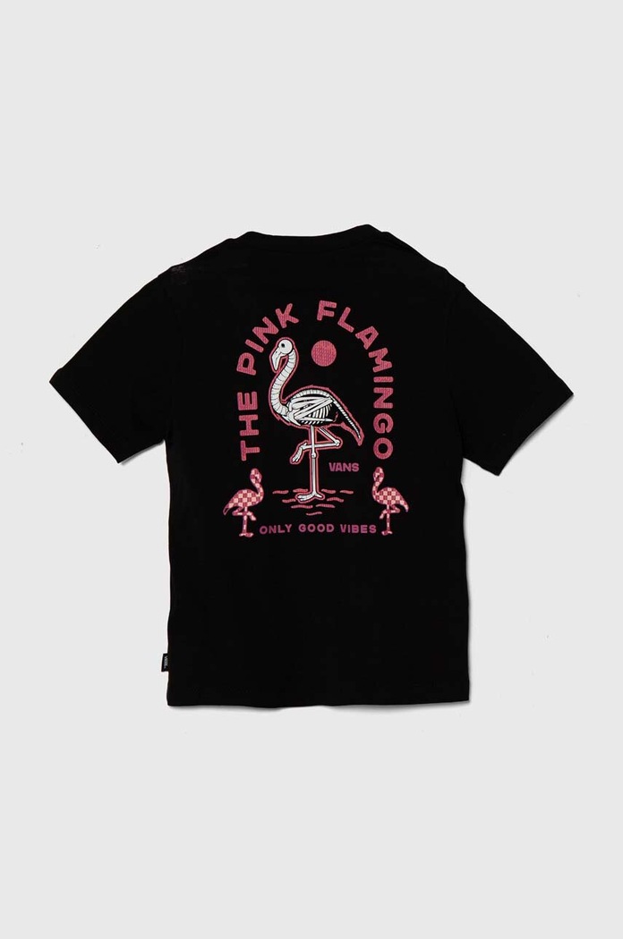 Vans T-shirt bawełniany dziecięcy FLAMINGO SKELETON BFF VN000GAKBLK czarny SS24