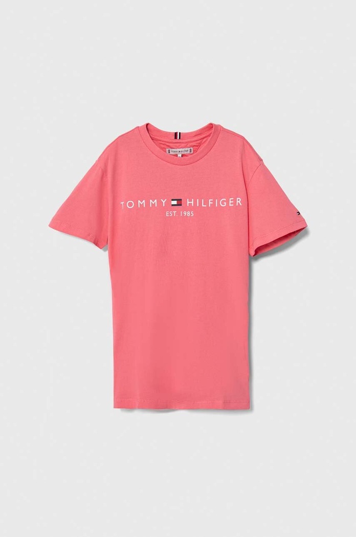 Dětské bavlněné tričko Tommy Hilfiger kulatý růžová KS0KS00397.G.128.176