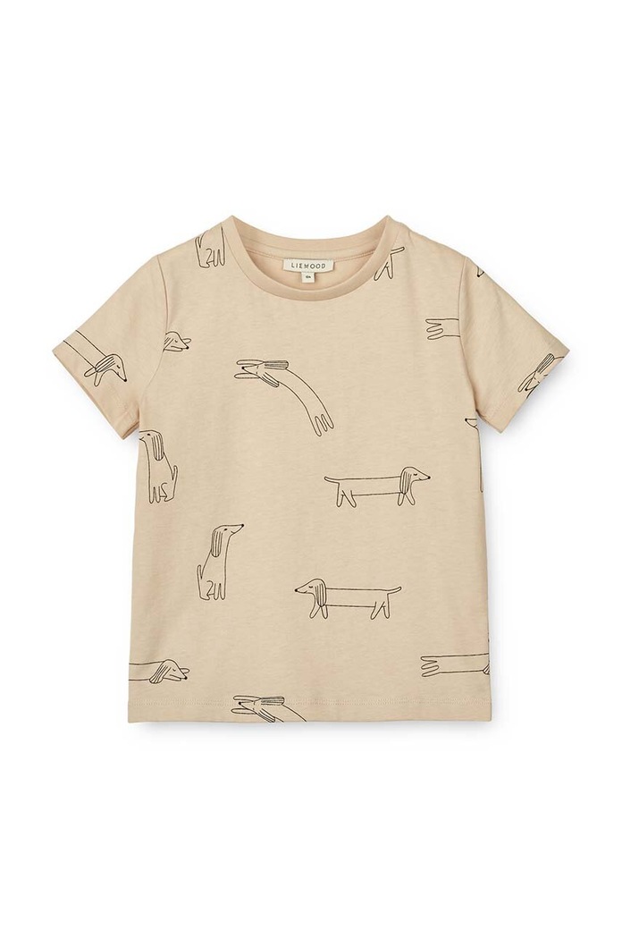 Liewood t-shirt bawełniany niemowlęcy Apia Baby Printed Shortsleeve T-shirt wzorzyste beżowy LW18826