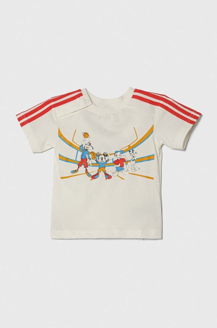 adidas t-shirt bawełniany dziecięcy x Disney nadruk beżowy IN7280