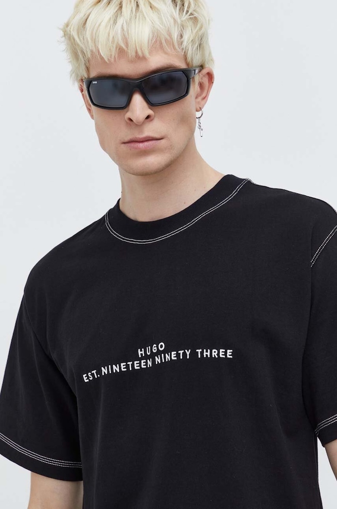 HUGO t-shirt bawełniany aplikacja czarny 50504718