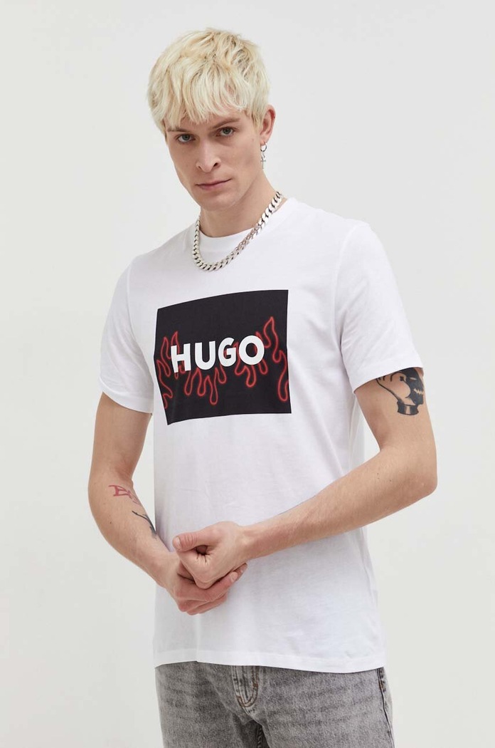 Bavlněné tričko HUGO potisk bílá 50506989