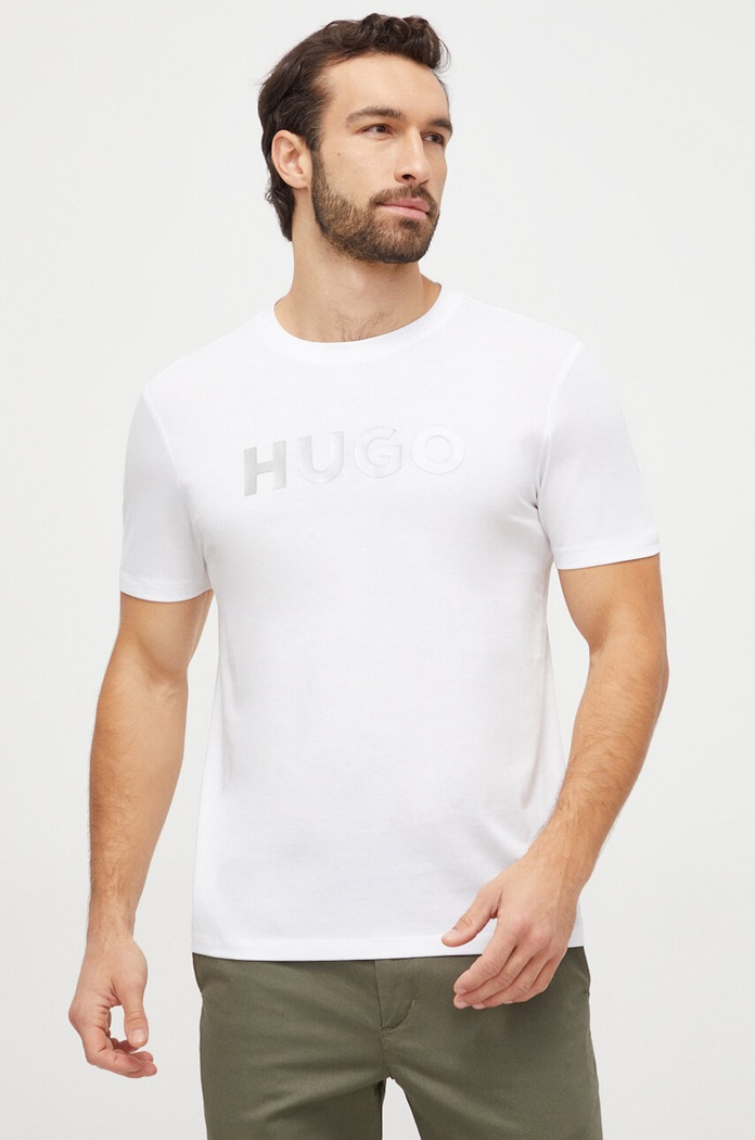 HUGO t-shirt bawełniany nadruk biały 50506996