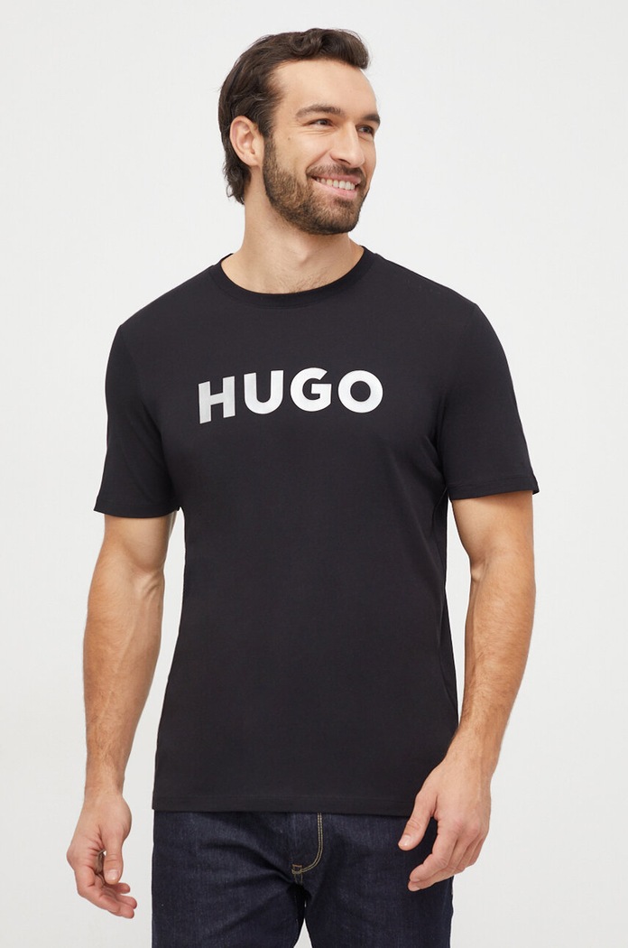 Bavlněné tričko HUGO potisk černá 50506996