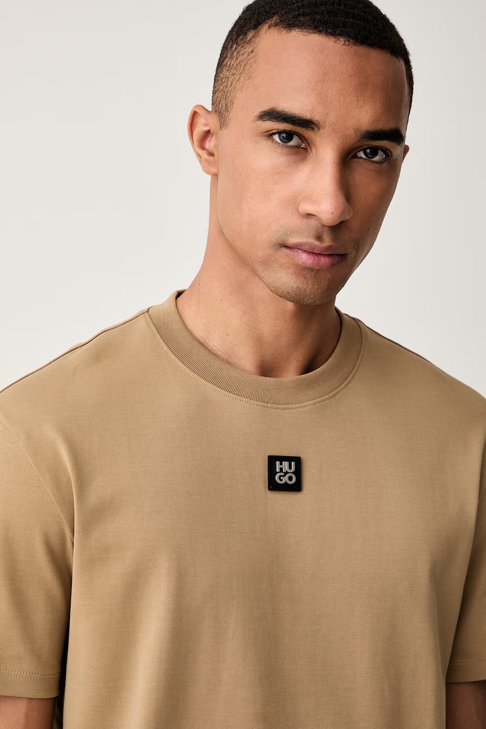 HUGO T-shirt męski bawełniany Dalile brązowy 50505201