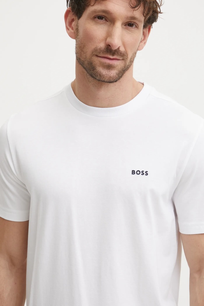BOSS Green T-shirt męski bawełniany z elastanem Tee z elastanem biały 50506373