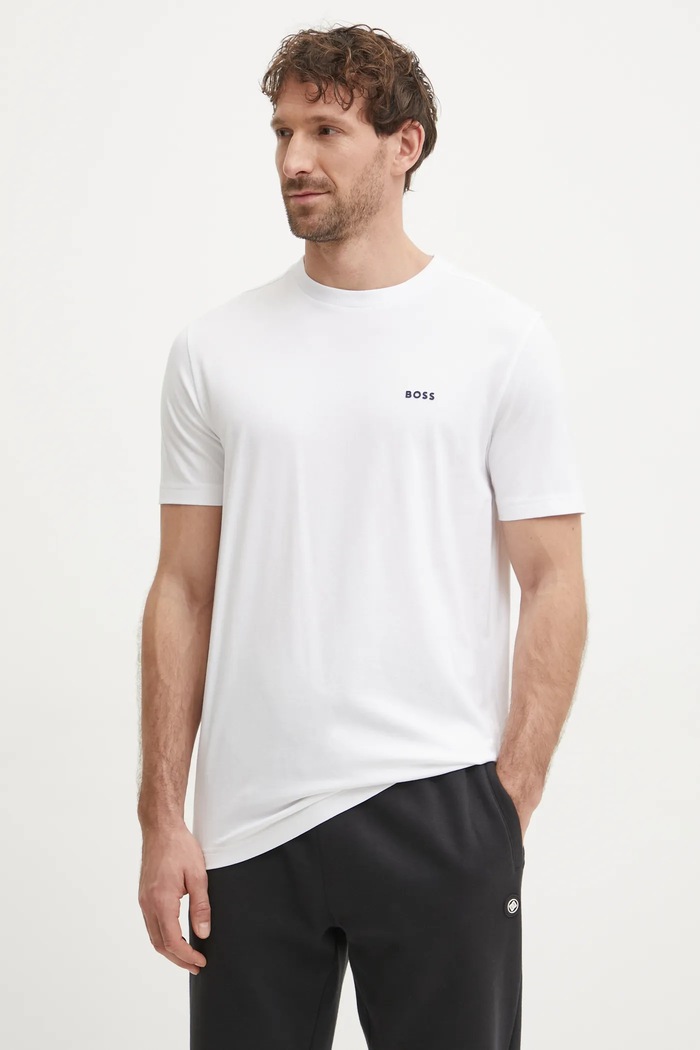 BOSS Green T-shirt męski bawełniany z elastanem Tee biały 50506373