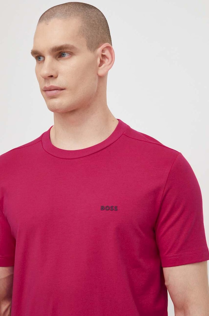BOSS Green T-shirt męski bawełniany z elastanem Tee z elastanem różowy 50506373