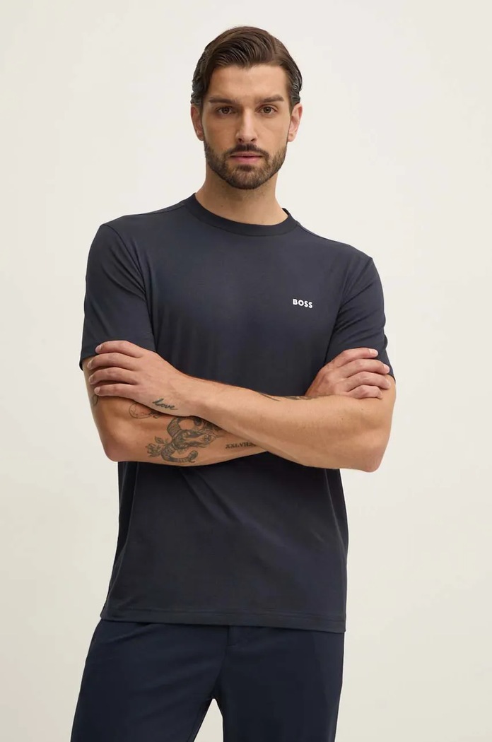 BOSS Green kratka majica moška bombažna z elastanom Tee mornarsko modra 50506373