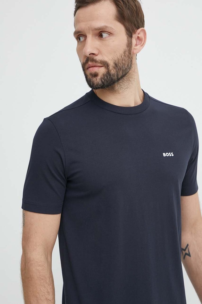 BOSS Green T-shirt męski bawełniany z elastanem Tee z elastanem granatowy 50506373