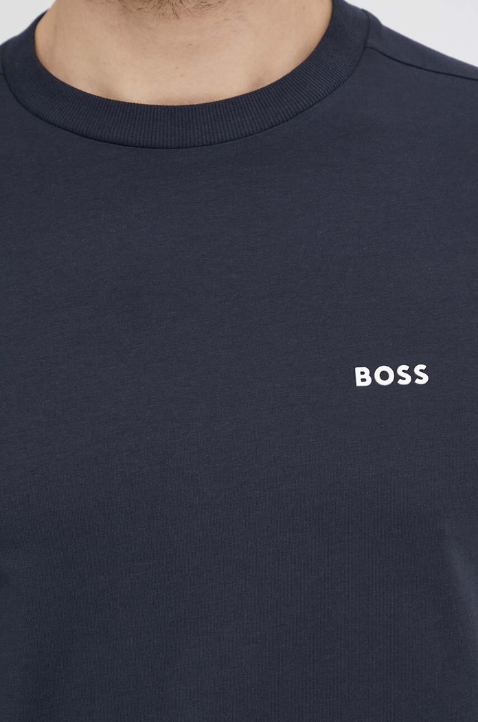 BOSS Green T-shirt męski bawełniany z elastanem Tee granatowy 50506373